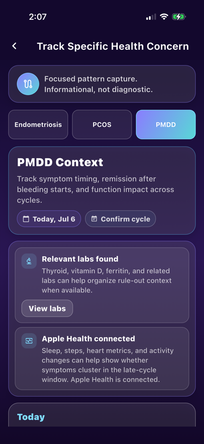 LunarWise app screen for PMDD Tracker App for Doctor Reports
