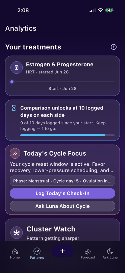 LunarWise app screen for Perimenopause Symptom Tracker App for Mood, Sleep, and Doctor Reports